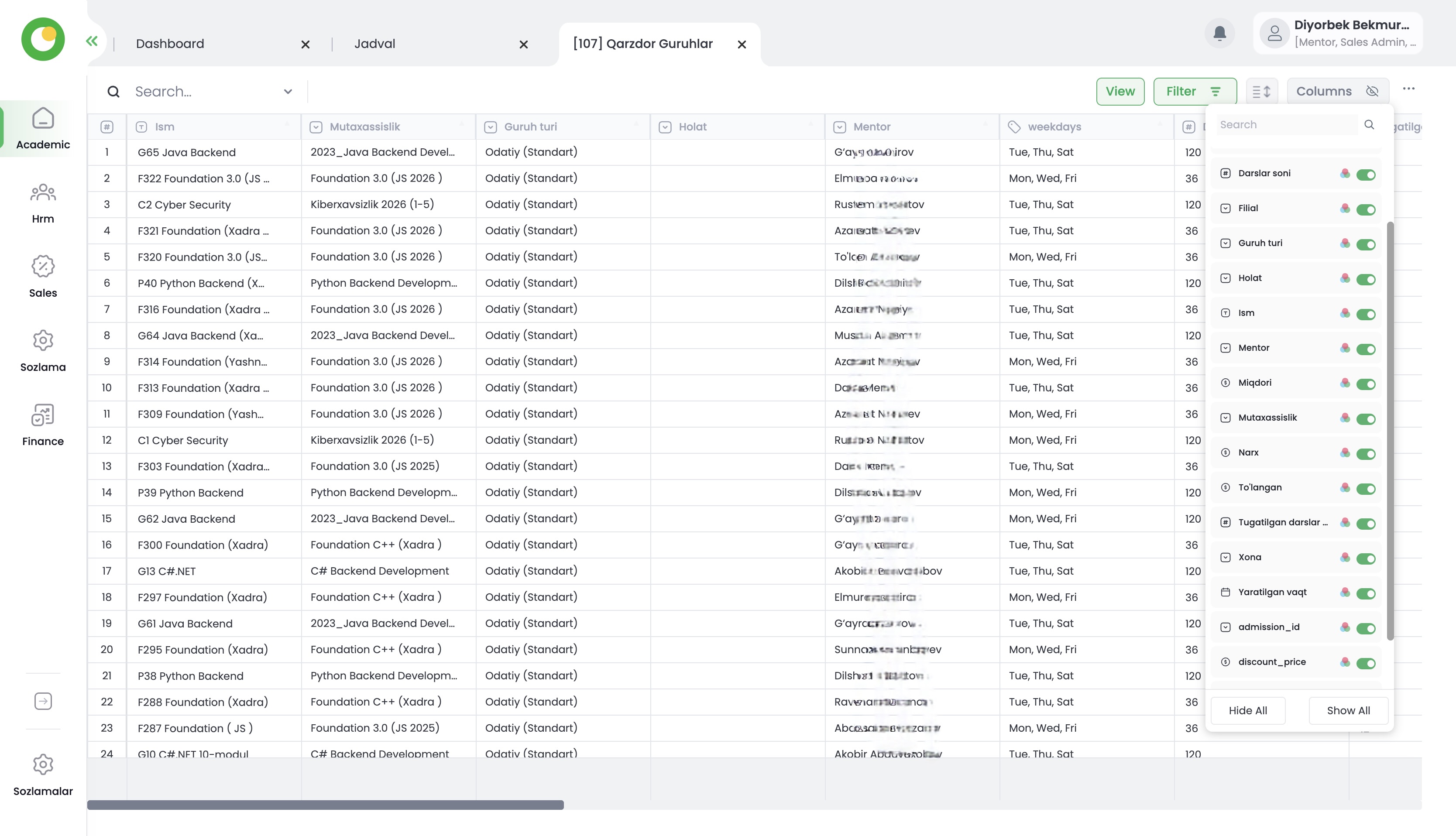 Dynamic ERP data grid
